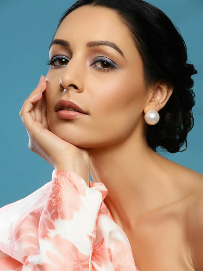 Pearl White Shine Studs- Ruby Raang