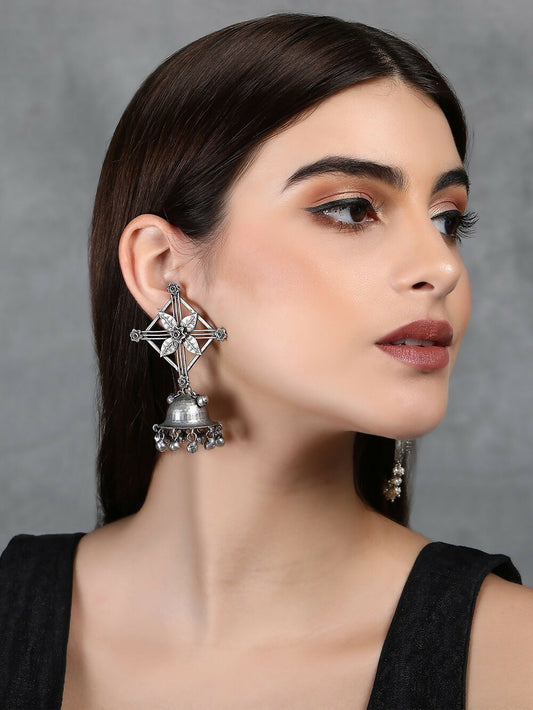 Joban Fashion Women Ghungroo Style Silver Tone Brass Jhumka