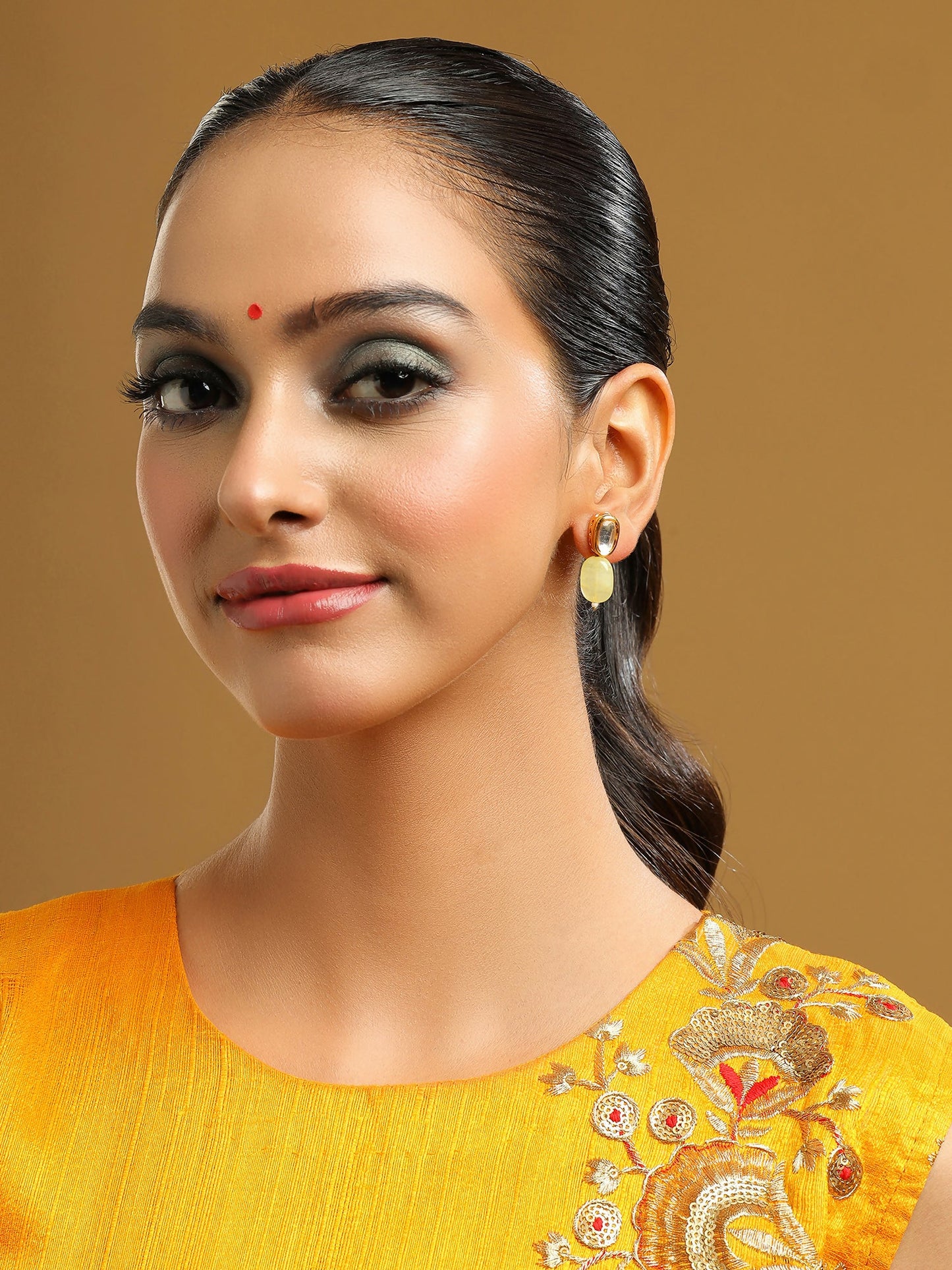 Ruby Raang Yellow Kundan Studs