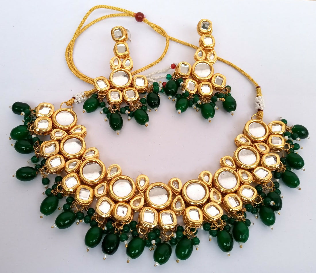 Joban Fashion Bottle Green Kundan Work Necklace Set