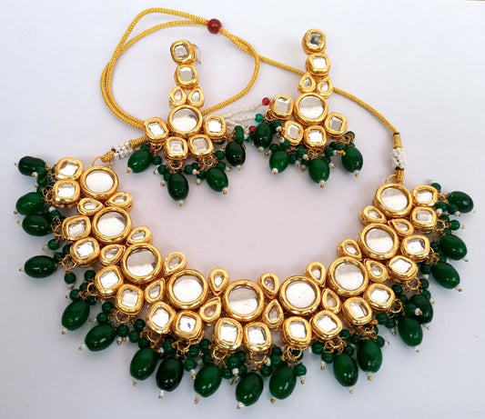 Joban Fashion Bottle Green Kundan Work Necklace Set
