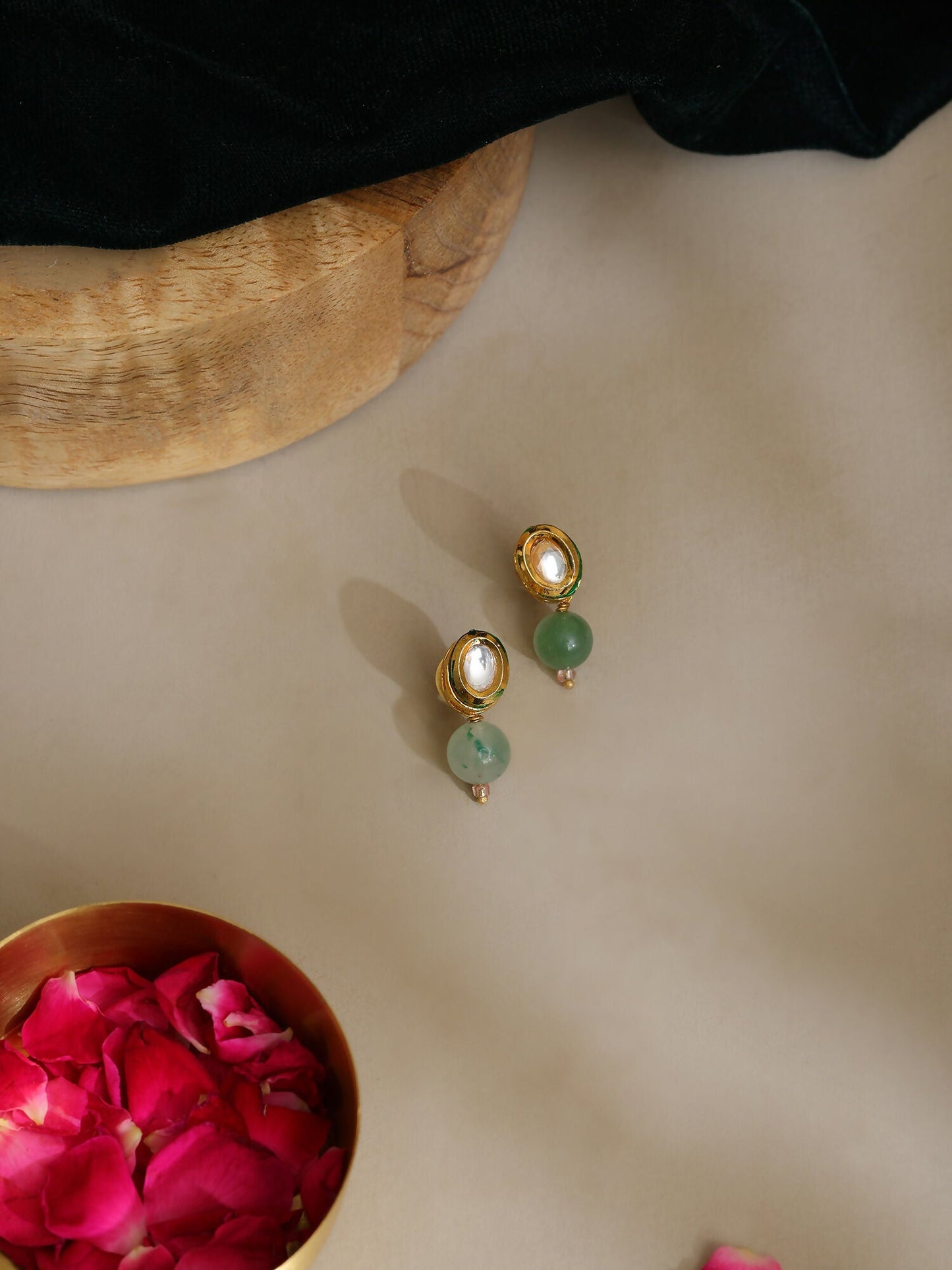 Ruby Raang Green Aventurine Kundan Studs