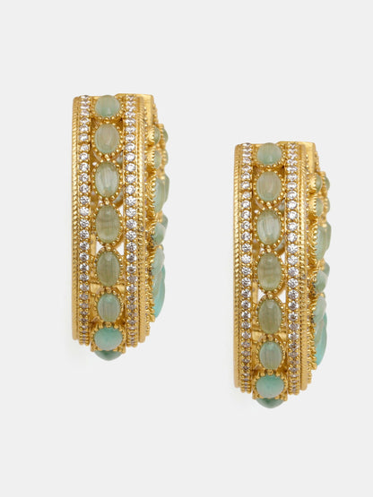 Ruby Raang Gold Polished Green Round Kundan Loops