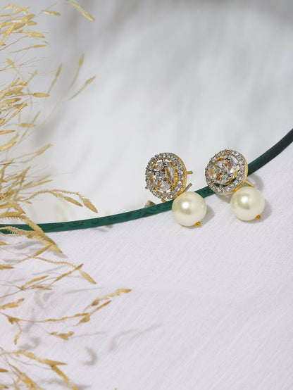 Pearl Stone Earrings in Gold Tone- Ruby Raang