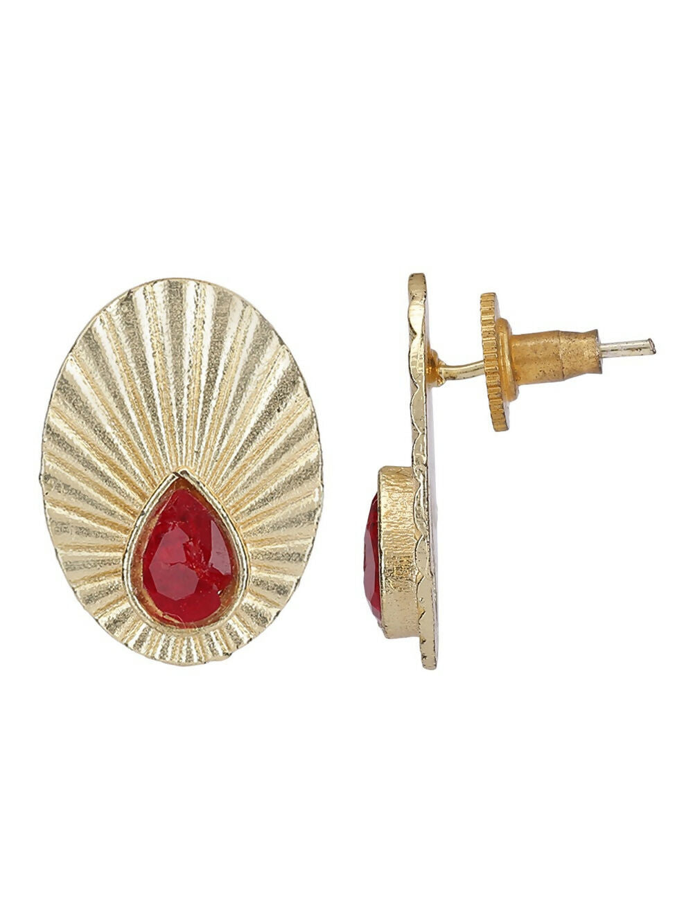 Joban Fashion Women Miny Size Red Stone Matte Gold Earrings