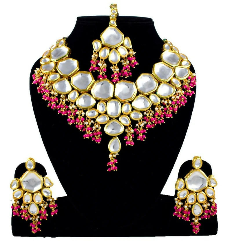 Joban Fashion Pink Kundan Work Necklace Set