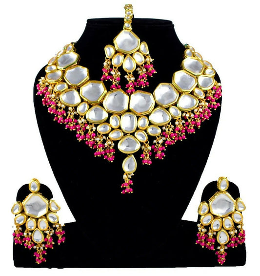 Joban Fashion Pink Kundan Work Necklace Set