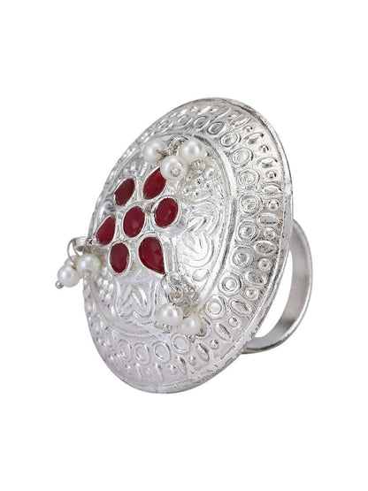 Joban Fashion Women Red Stone Silver Tone Ring