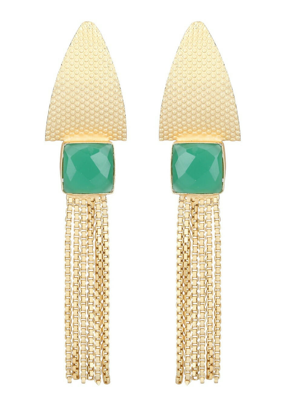 Joban Fashion Women Handcrafted Green Stone Matte Gold Earrings