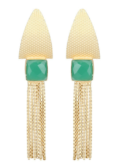Joban Fashion Women Handcrafted Green Stone Matte Gold Earrings