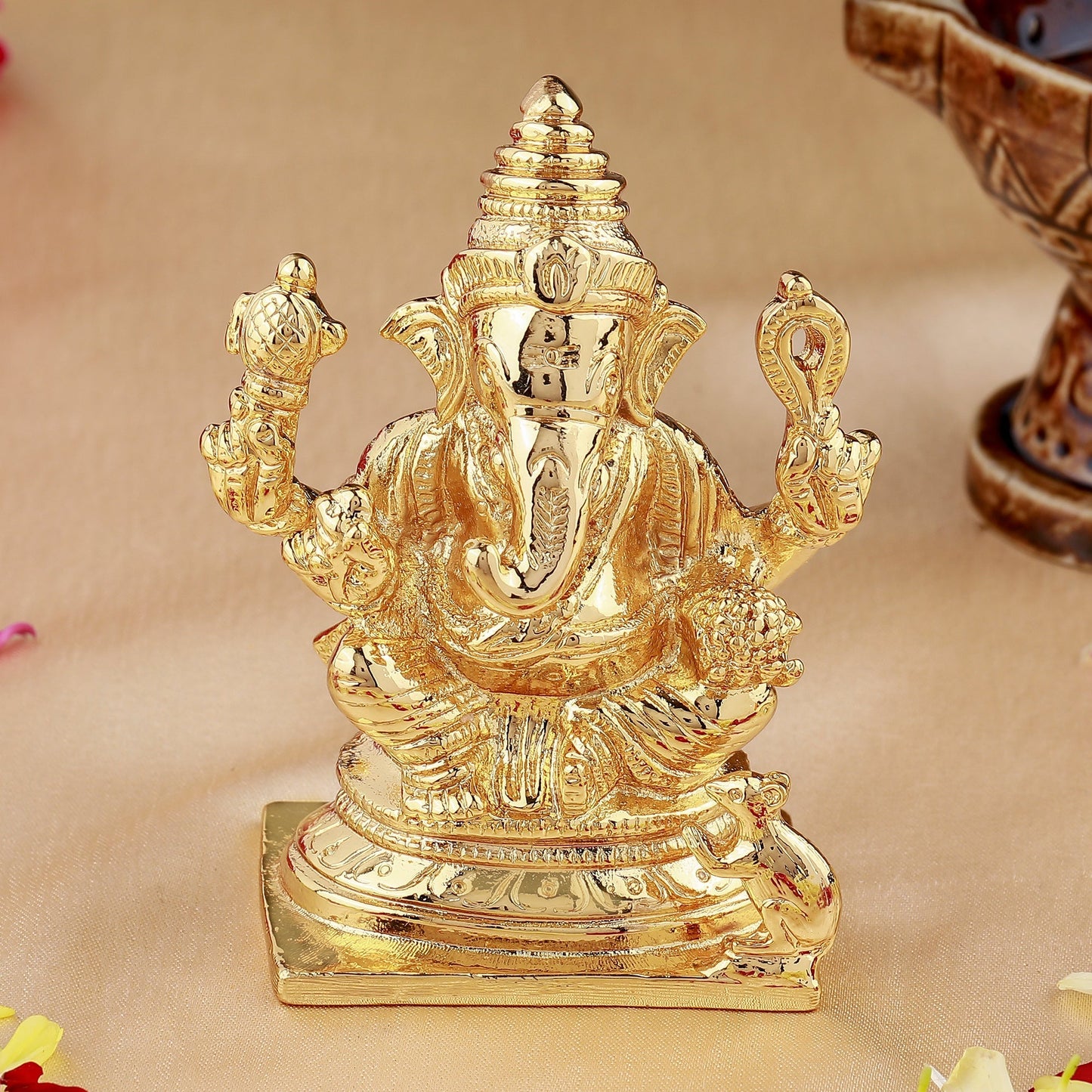 Estele Gold-Polished Spiritual Lord Ganesha Idol for Gifts & HouseWarming/Home/Office Decors