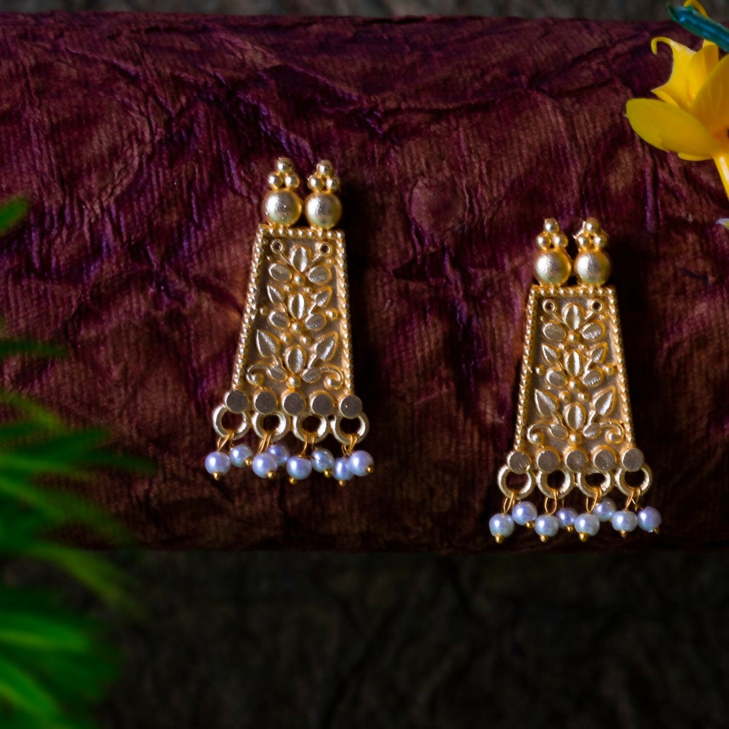 Joban Fashion Women Matte Gold Brass Earrings