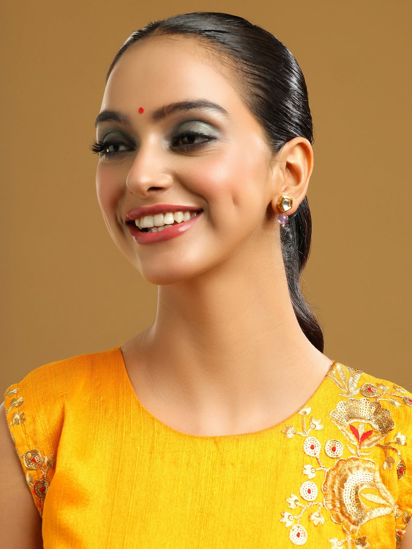 Ruby Raang Purple Amethyst Kundan Studs