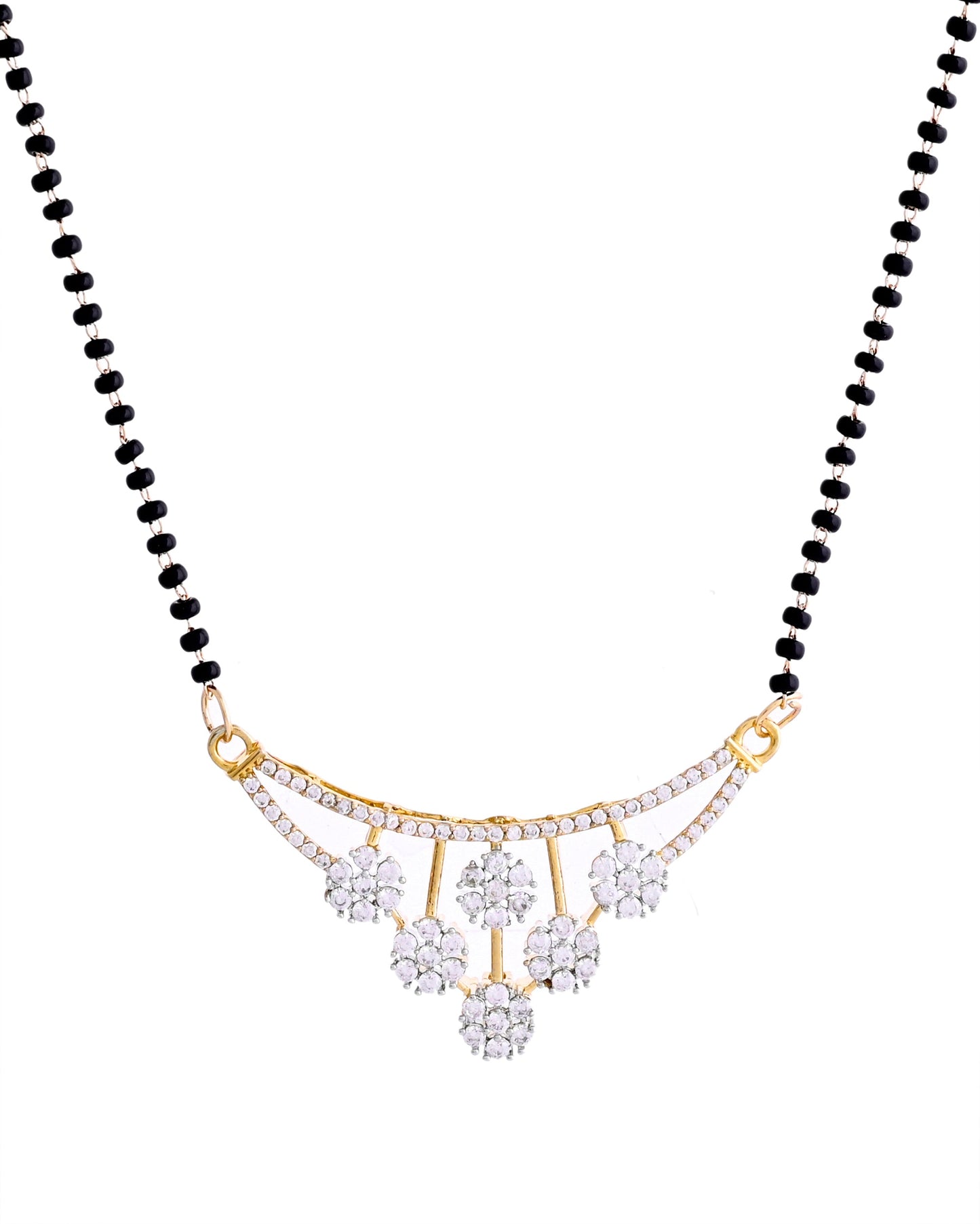 VOJ Gold Toned AD Stone Studded Floral MangalSutra Set