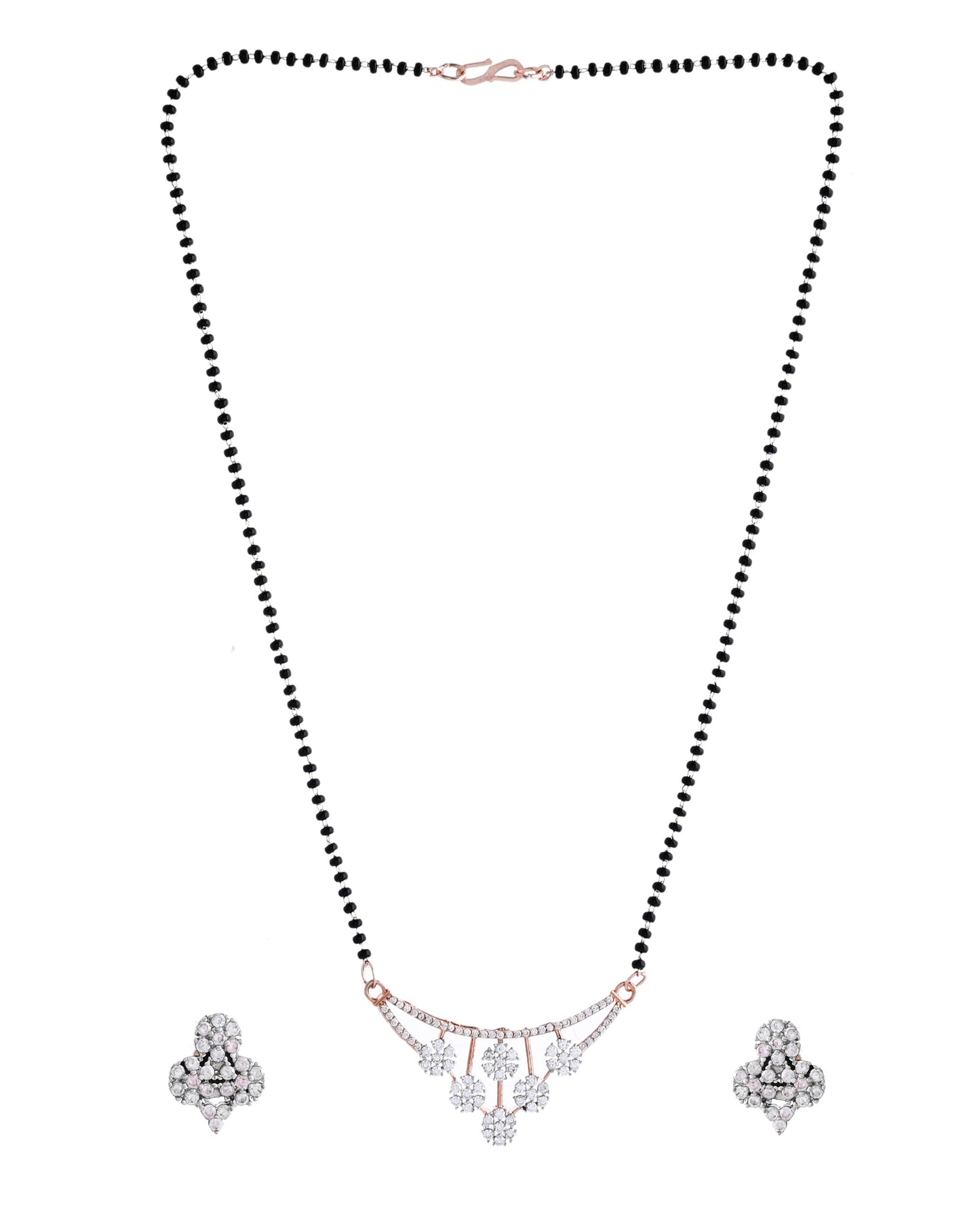 VOJ Rose Gold Toned AD Stone Studded Floral MangalSutra Set