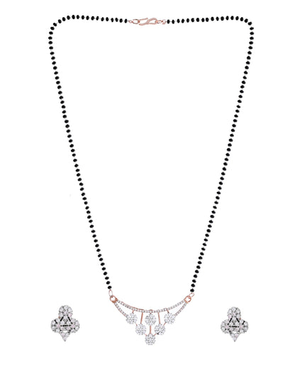VOJ Rose Gold Toned AD Stone Studded Floral MangalSutra Set