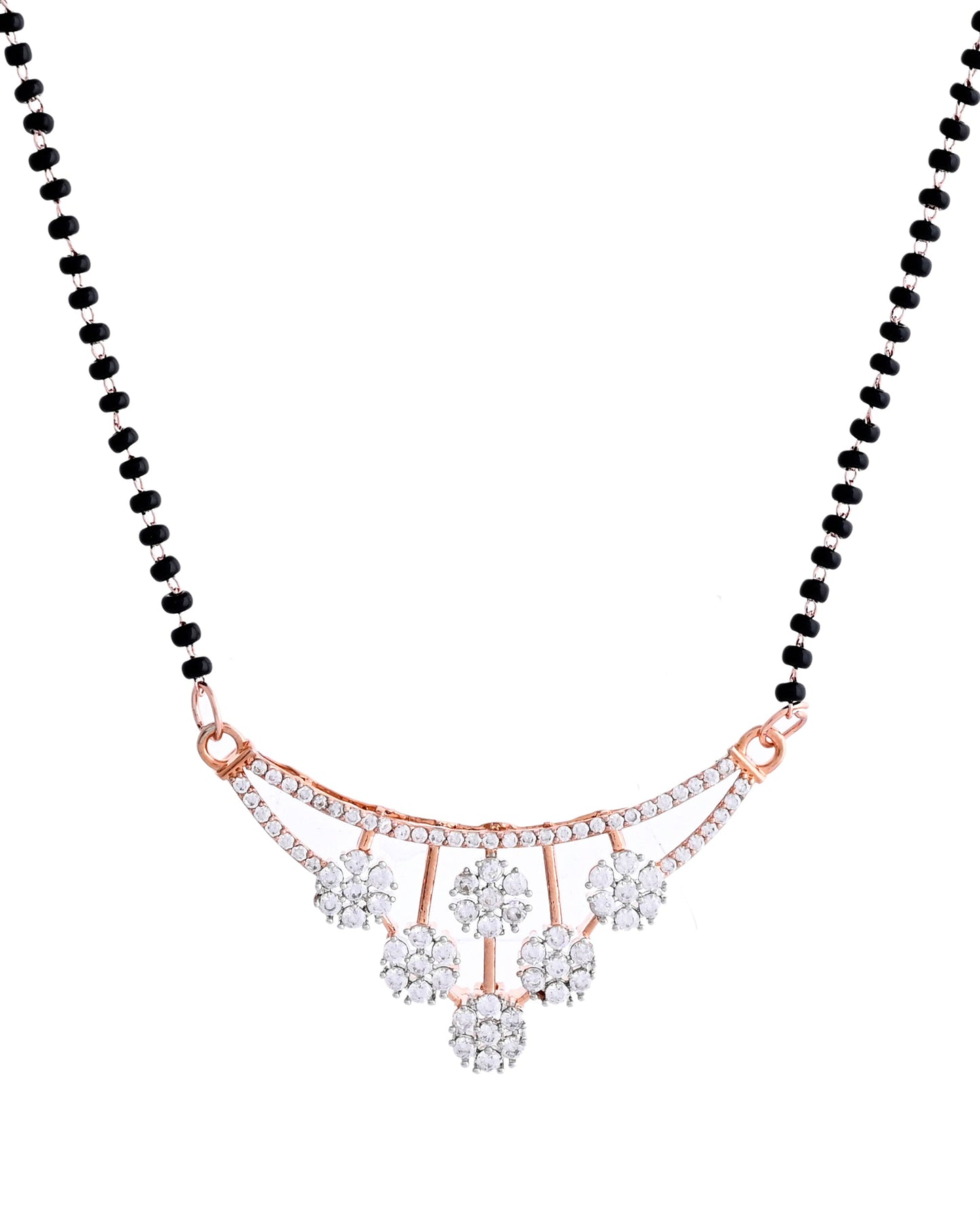 VOJ Rose Gold Toned AD Stone Studded Floral MangalSutra Set