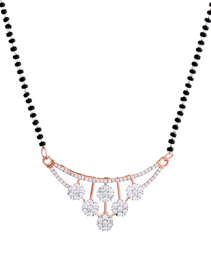 VOJ Rose Gold Toned AD Stone Studded Floral MangalSutra Set