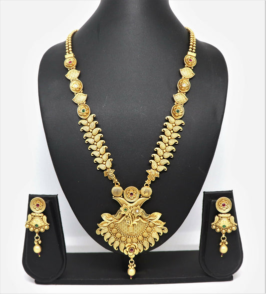 Joban Fashion Mango Design Gold Pure Brass With Rajwadi Polish Necklace Set