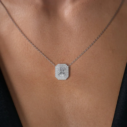 Cauer Elegant Radiant Moissanite Pendant Chain 14K Sterling Silver White Gold Plated