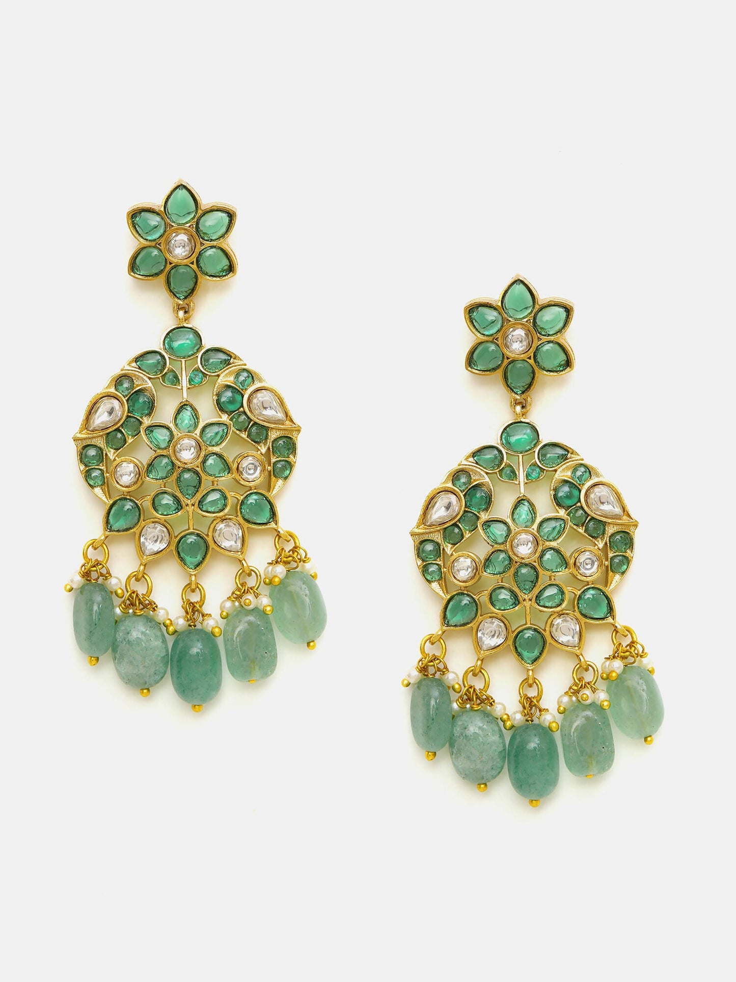 Ruby Raang Gold Polished Green Kundan Earrings
