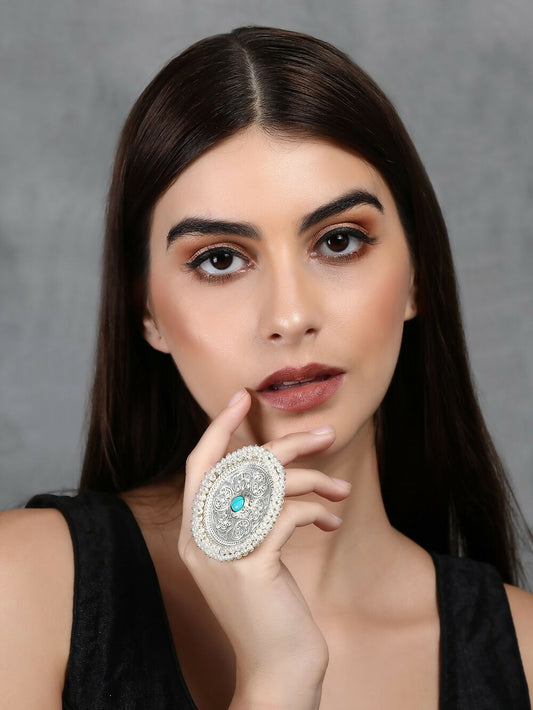 Joban Fashion Women Round Shape Silver Tone Ring