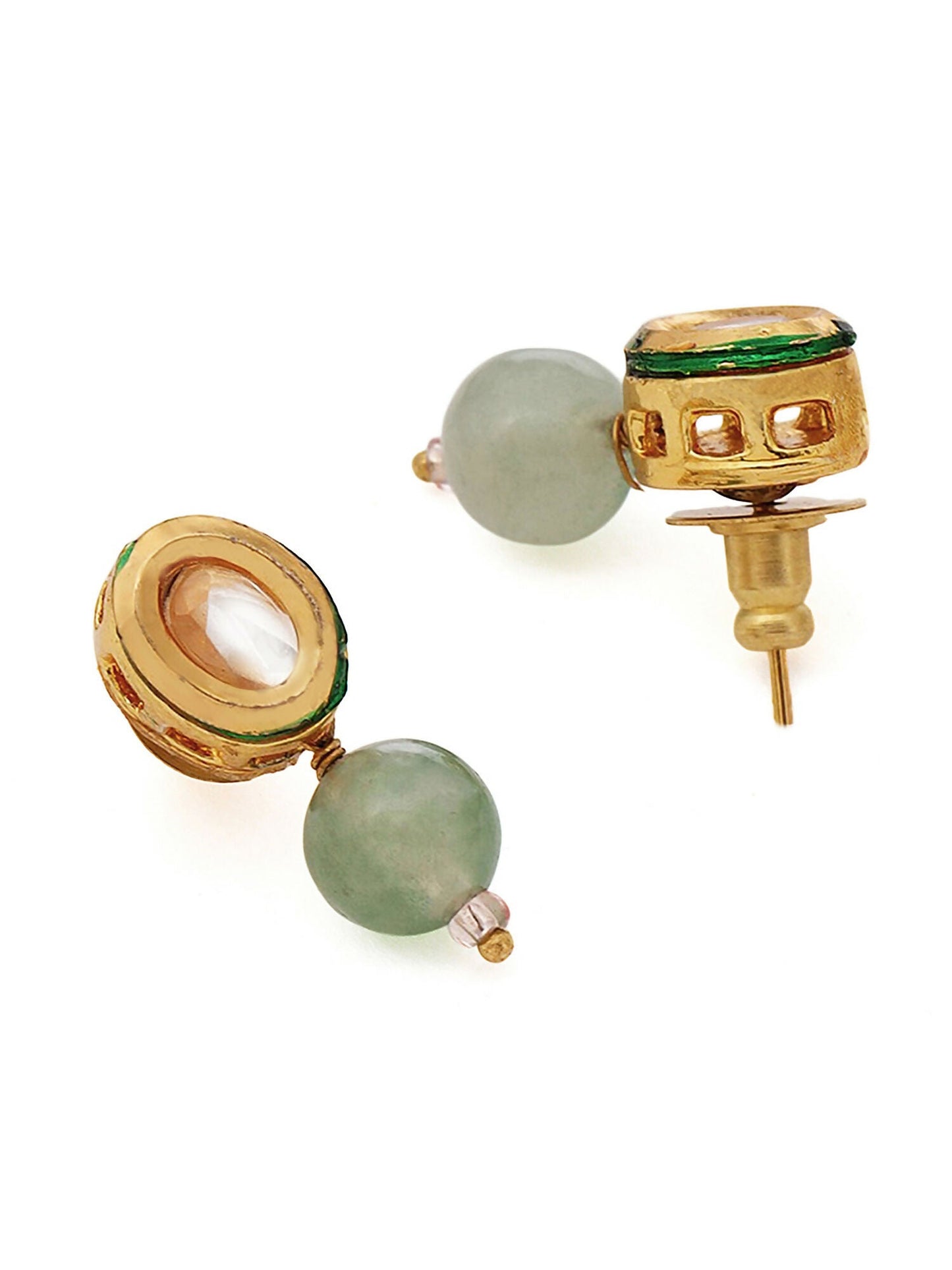 Ruby Raang Green Aventurine Kundan Studs