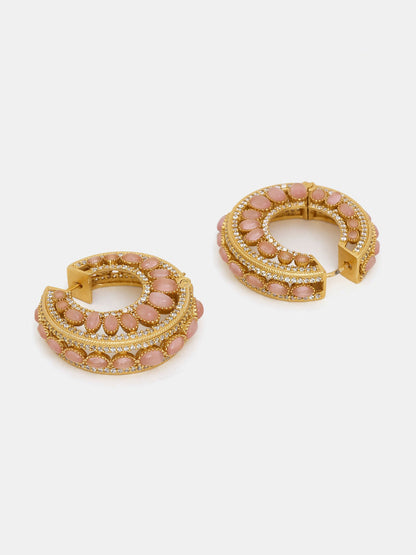 Ruby Raang Gold Polished Peach Round Kundan Loops