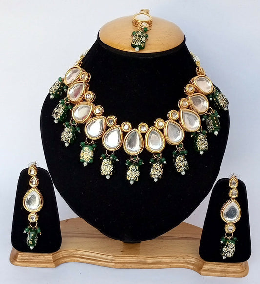 Joban Fashion Bottle Green Kundan Work Necklace Set