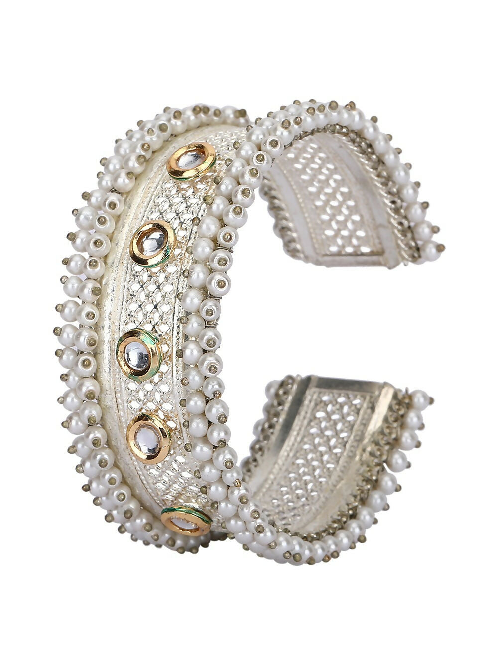 Joban Fashion Women White Beads Style Silver Tone Bangle