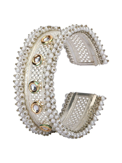 Joban Fashion Women White Beads Style Silver Tone Bangle