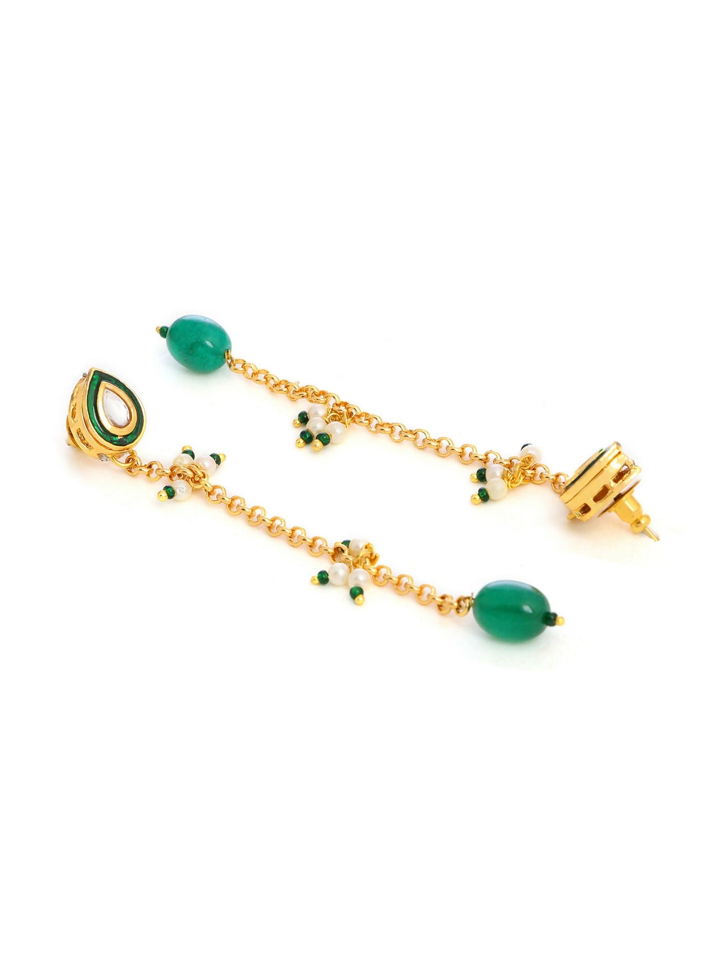 Ruby Raang Green Long Kundan Dangler Earrings