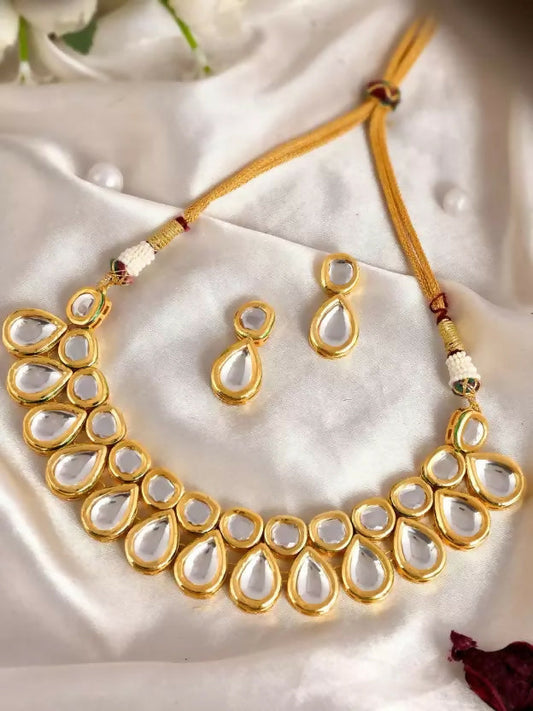 Joban Fashion Golden & White Kundan Work Necklace Set