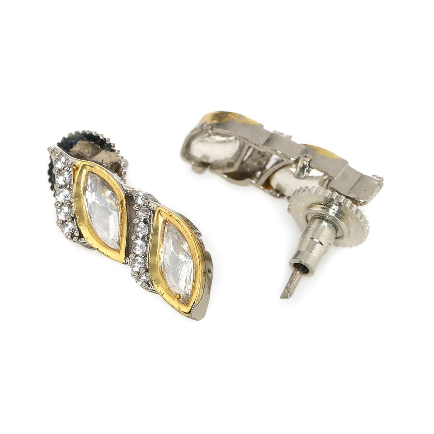 Boat Shaped Earrings with Diamond in Gold (Silver) - Ruby Raang