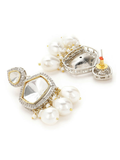 Kundan and Diamond Stone Earrings with Pearls- Ruby Raang