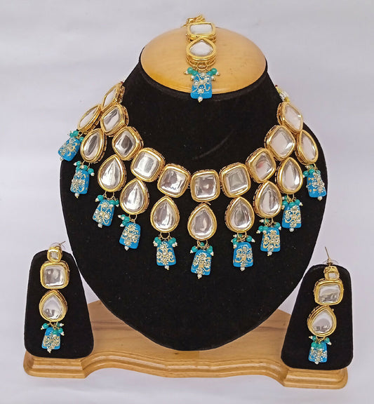 Joban Fashion Sky Blue Kundan Work Necklace Set