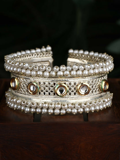 Joban Fashion Women White Beads Style Silver Tone Bangle