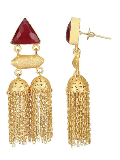 Joban Fashion Women Red Stone Matte Gold Jhumka