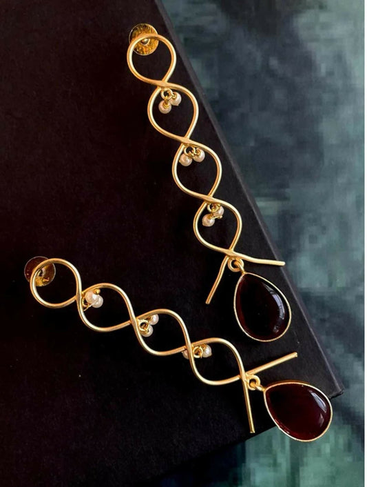 Joban Fashion Monalisa Stone Zigzag Golden Earring