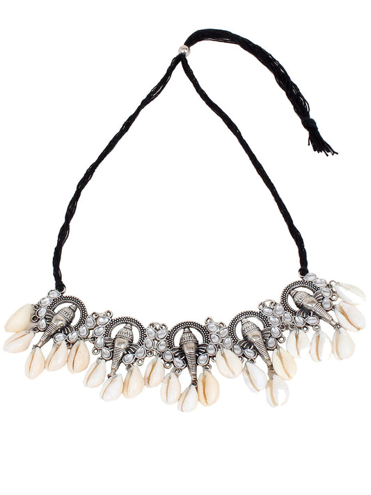 Cardinal Women Oxidised Silver-Toned Ganesh Choker Necklace Jewellery Set