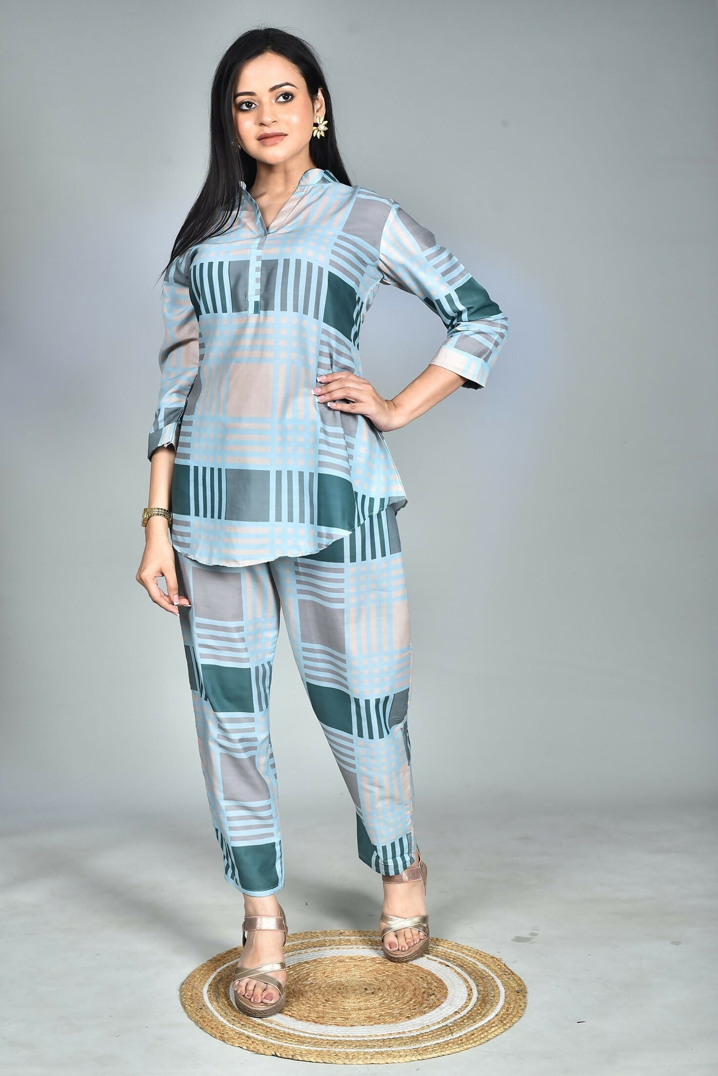Morchari Digital Print Semi Muslin Co-Ord Set Top & Trouser-Multicolor