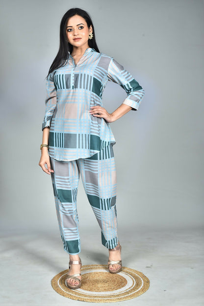 Morchari Digital Print Semi Muslin Co-Ord Set Top & Trouser-Multicolor