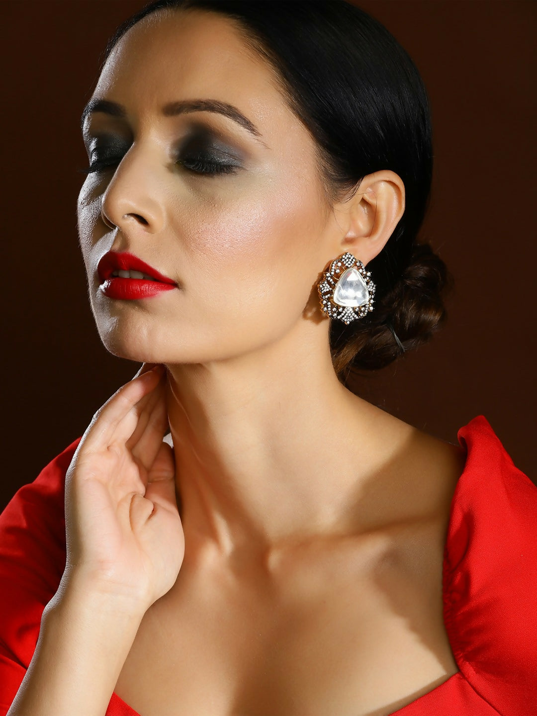 Oversized Kundan & Diamond Stone Earrings- Ruby Raang