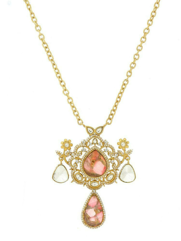 Glass Kundan Gold plated Long Earrings - Ruby Raang