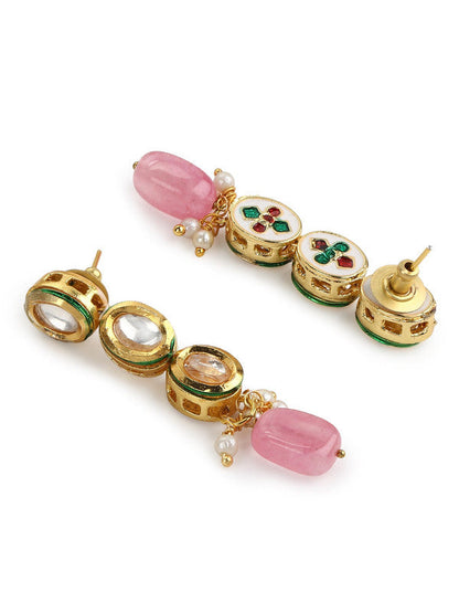 Adorable Multicolor Kundan Necklace Set With Earrings