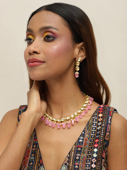 Adorable Multicolor Kundan Necklace Set With Earrings