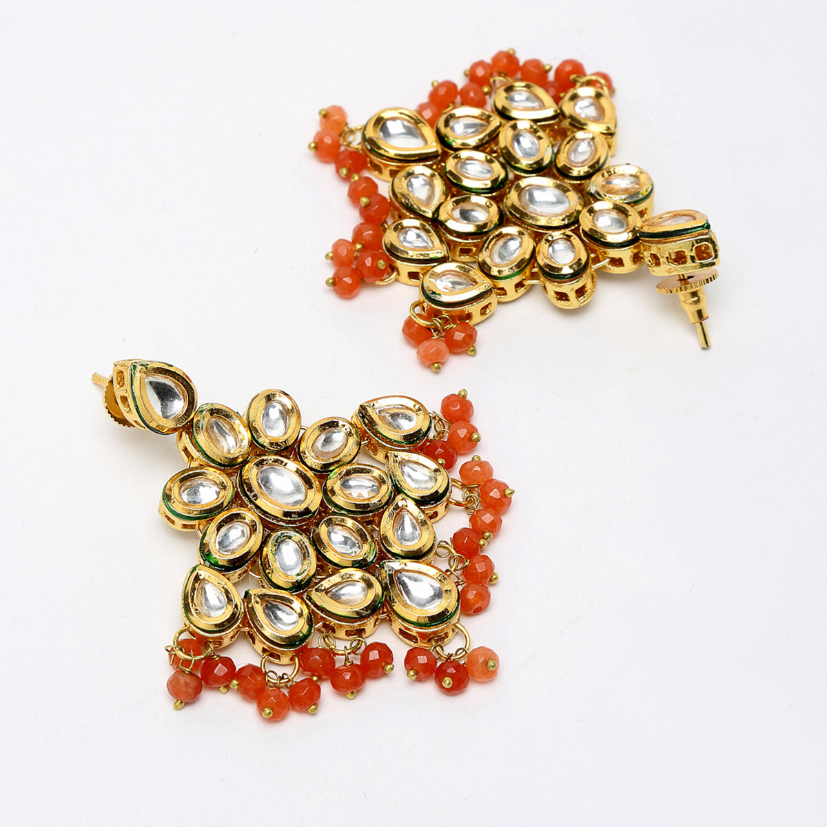 Adorable Red Pearl Kundan Necklace With Earrings