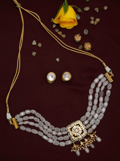 Adorable White Pearl Kundan Choker With Studs