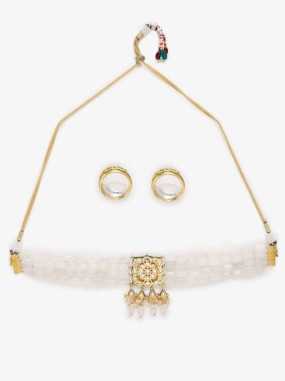 Adorable White Pearl Kundan Choker With Studs