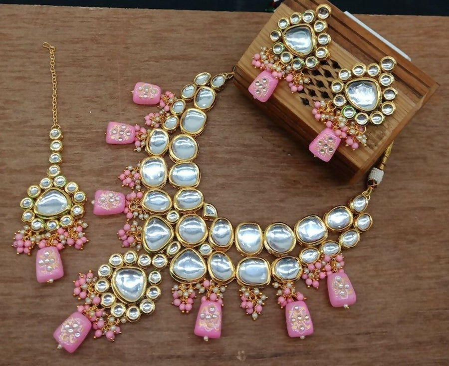 Joban Fashion Baby Pink kundan work Necklace Set
